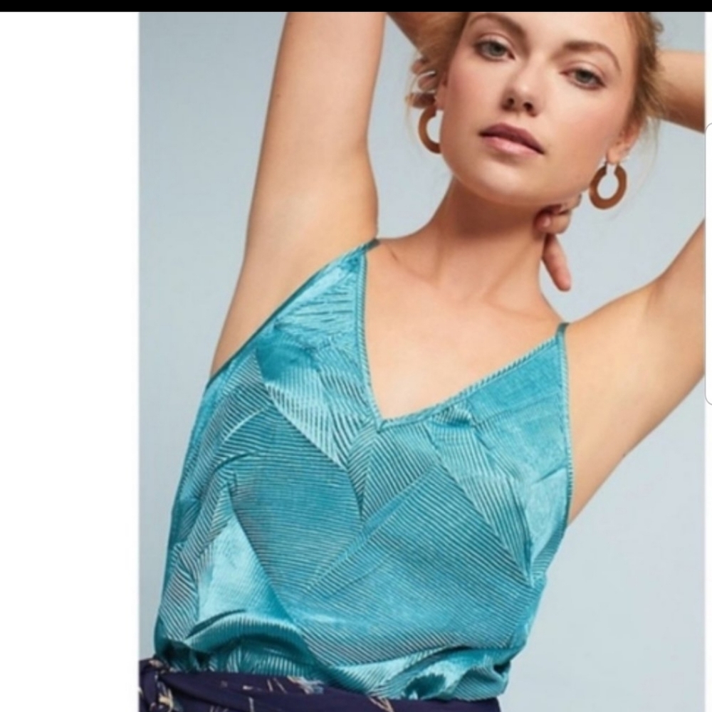 FLOREAT LOVED BY ANTHROPOLOGIE teal green crinkle camisole